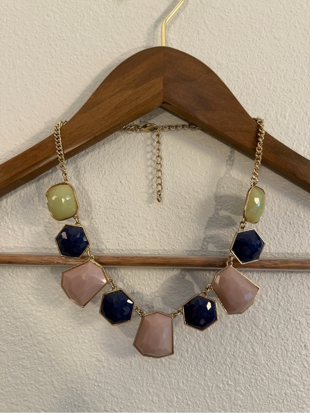 Francesca's Collections Gold Necklace with Navy, Blush & Pale Green Stones